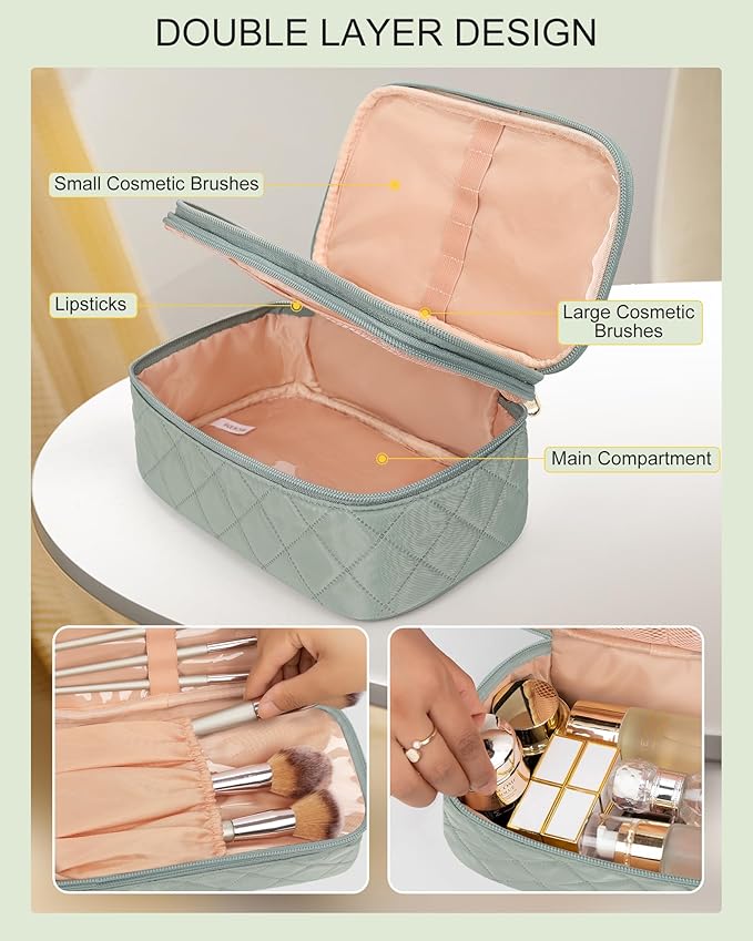 Relavel Small Makeup Bag, Travel Cosmetic Bag Make Up Pouch, Small Makeup Organizer Bag for Women, Waterproof Handbag Toiletry Bag Essentials for Daily Use (Green)