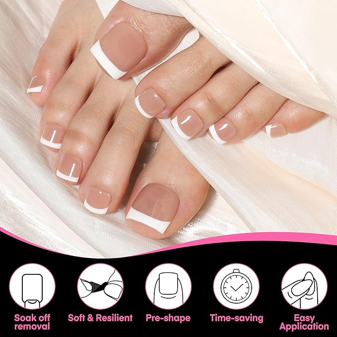 UNA GELLA Square Toe Nail Tips For Big Toe, 504Pcs 15Sizes Soft Gel Full Cover Toe Nail Tip Pre-buff Fake Acrylic Toe Nail Press Ons Soak Off Pedicure For Nail Extensions Home DIY Nail Salon