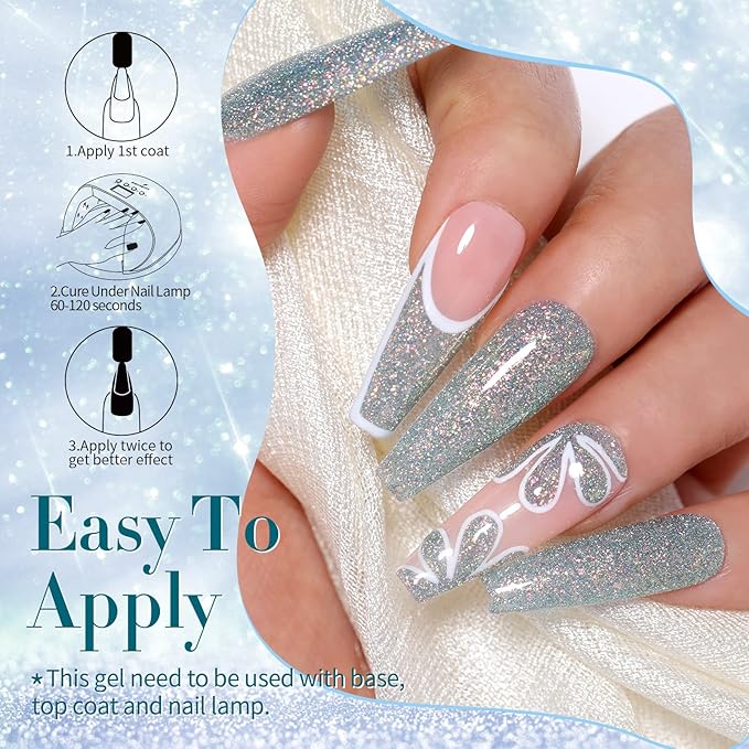 Born Pretty Reflective Glitter Gel Nail Polish Shimmer Sequins Sparkly Shiny Disco DJ Glitter Sequins Nail Polish 6PCS 7ML