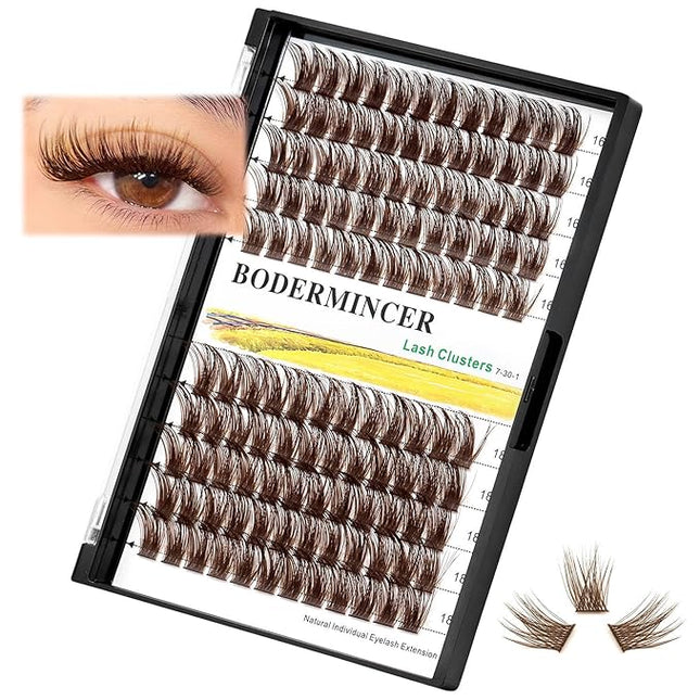 Bodermincer 120 Clusters 10mm+12mm/12mm+14mm/14mm+16mm Mixed Wide Cluster False Eyelash Individual Cluster EyeLashes Grafting Fake False Eyelashes Eyelash Extension (Brown 18mm+20mm Mixed)