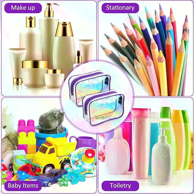 Weewooday 12 Pieces Clear Makeup Bags Cosmetic Storage Bags PVC Zipper Pouches Travel Waterproof Makeup Plastic Case for Women Organizing Toiletries Traveling Bathroom(Medium,Dazzling)