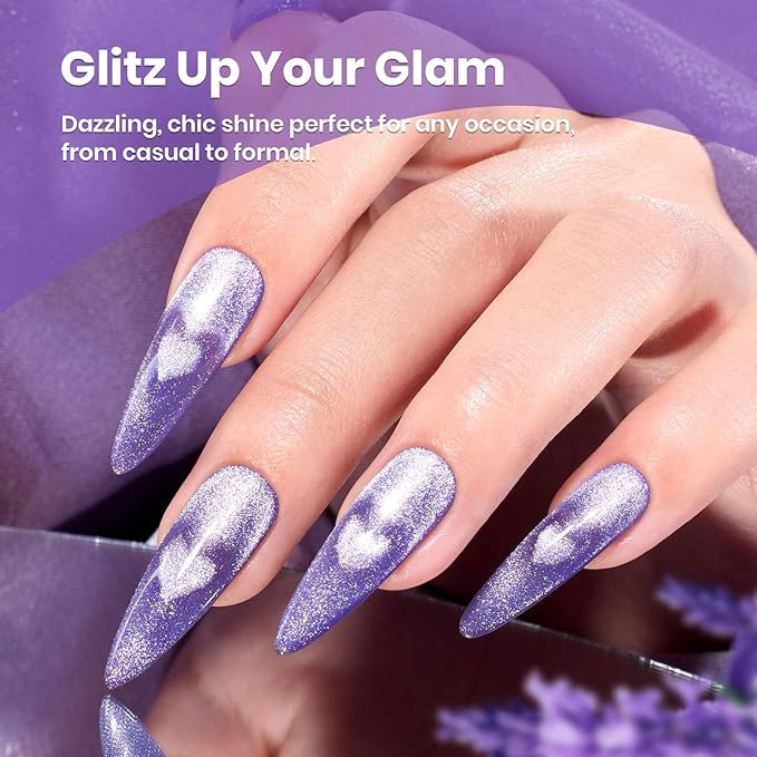 Beetles Purple Cat Eye Gel Polish, 15ML Purple Cat Eye Glitter Gel Polish with Magnet Soak Off UV Shimmer Velvet Gel Twilight Lavender Series French Nail Art Design Manicure Gifts for Women