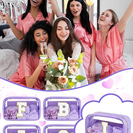 Gift Sets for Women, Initial Makeup Bag with Makeup Brush Set Bachelorette Party Favors, Purple Spa Kit with Skincare Headbands Wrist Bands Sleepover Party Supplies Gifts for Teen Girls Bridesmaid I