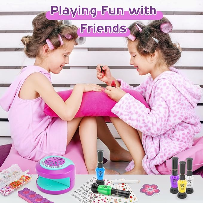 BATTOP Kids Nail Art Kit for Girls Ages 7-12 with Nail Dryer & 2 in 1 Water Based Nail Polish Pen & 3D Decoration & Sticker and Nail Flier - Idea Birthday Gifts for Girls 7 8 9 10 11 12