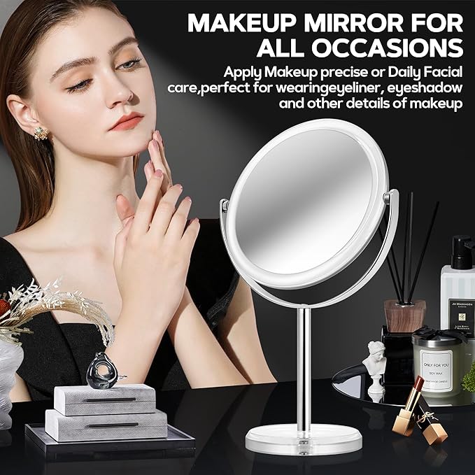 MIYADIVA Makeup Mirror, 30X Magnifying Mirror for Desk, 1X/30X Table Mirror with Stand, Double-Sided Vanity Mirror, Travel Makeup Mirror with Magnification, Desk Mirrors for Home and Office 8 in