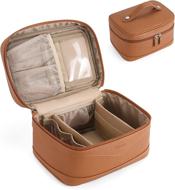 Telena Large Makeup Bag, Travel Toiletry Bag for Women, Vegan Leather Makeup Organizer Case Cosmetic Bag for Travel Essentials