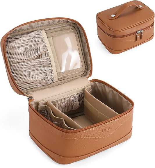 Telena Large Makeup Bag, Travel Toiletry Bag for Women, Vegan Leather Makeup Organizer Case Cosmetic Bag for Travel Essentials