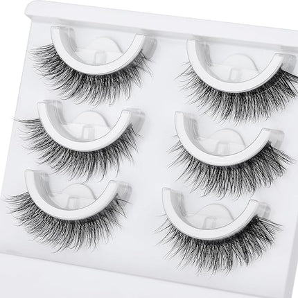 wiwoseo Self Adhesive Eyelashes No Glue Needed False Lashes Natural Look Lash Extensions Reuseable Self Adhesive Lashes Wispy Lashes with Tweezer 3 Pairs Pack