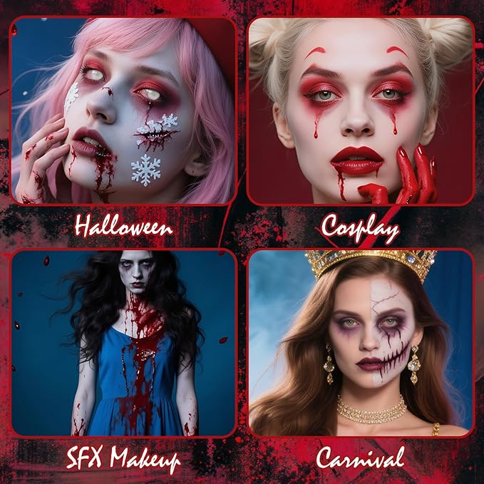 Halloween Fake Blood Makeup Kit, Realistic Washable SFX Makeup Kit with Fake Blood Spray Dripping Blood and Coagulated Gel Blood for Halloween Face Paint Zombie Monster Mouth Clothes Dress Up