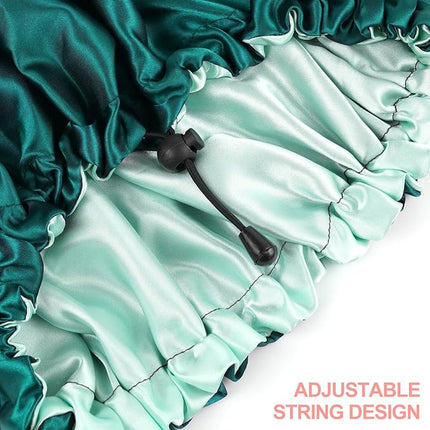 CHORHA Satin Sleep Cap,Double-Sided Adjustable Sleep Bonnet,Bonnet Cap for Sleep (DARK GREEN)