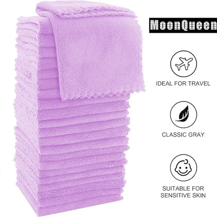 MOONQUEEN Ultra Soft Premium Washcloths Set - 12 x 12 inches - 72 Pack - Quick Drying - Highly Absorbent Coral Velvet Bathroom Wash Clothes (Purple)