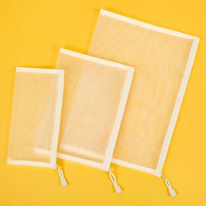 12 Pieces Zipper Nylon Mesh Pouch, Mesh Cosmetic Bags Makeup Bags Pencil Case, Multipurpose Travel Bags for Cosmetic School Office Supplies and Travel Accessories (Beige, Assorted Sizes)