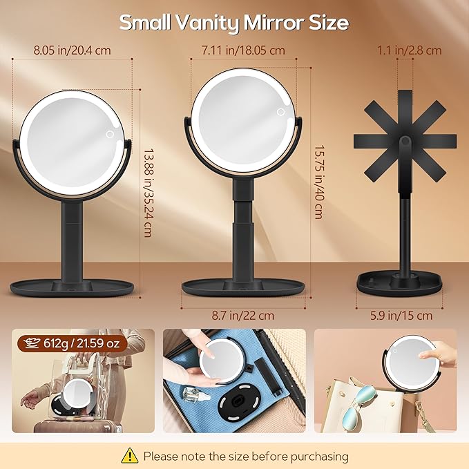 B Beauty Planet Makeup Mirror with Lights, Lighted Magnifying Mirror 30X with 3 Lighting and Adjustable Brightness, 2-Sided Height Adjustable Vanity Mirror for Bathroom, Gifts for Women Black