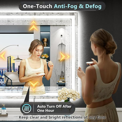 32x32 LED Bathroom Mirror with Lights, Backlit & Front Lit, Anti-Fog Lighted Vanity Mirror for Bathroom Wall, 3 Colors, Dimmable, Memory, Shatter-Proof, HD Tempered Glass, Horizontal/Vertical