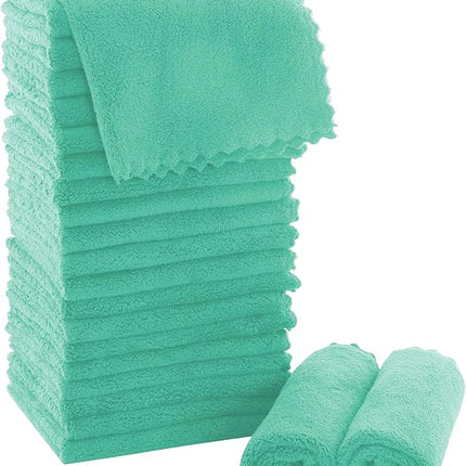 MOONQUEEN Ultra Soft Premium Washcloths Set - 12 x 12 inches - 24 Pack - Quick Drying - Highly Absorbent Coral Velvet Bathroom Wash Clothes - Use as Bath, Spa, Facial, Fingertip Towel (Aqua Green)