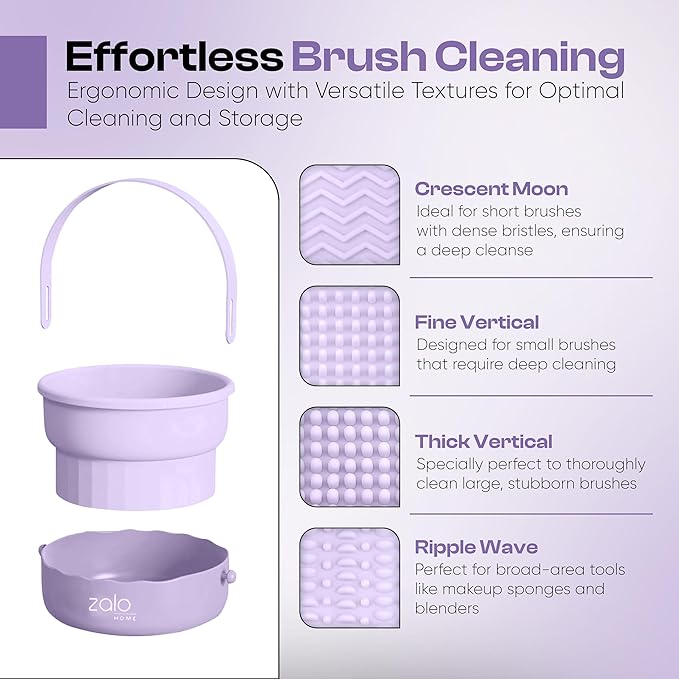 Makeup Brush Cleaner Mat 3 in 1 and Makeup Sponge Holder set - Make Up Brush Cleaner Cleanser and Make Up Sponge Holder - Limpiador de Brochas de Maquillaje (Purple)