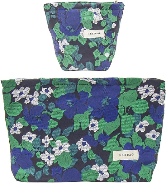 2 Pcs Makeup Bags, Large Cosmetic Bag Travel Toiletry Bag Organizer for Women, Embroidery Craft, Floral Makeup Bag Small Cosmetic Pouch Purse with Zipper Gifts for Girls Teen