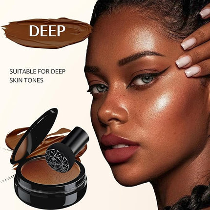 Mushroom Head Air Cushion CC Cream - BB Cream Face Makeup Foundation for Mature Skin Moisturizing Concealer Brighten Long-Lasting, Even Skin Tone for All Skin Types (Deep)