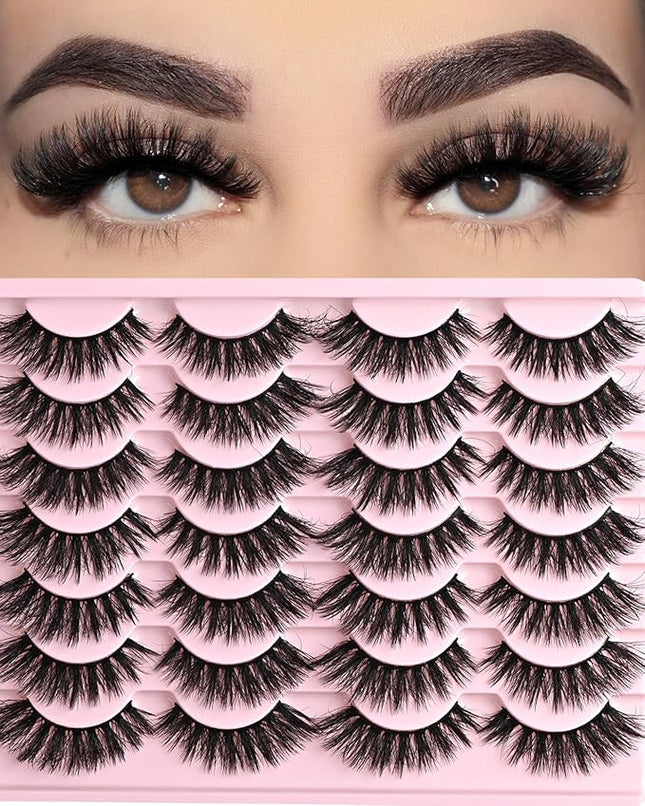 FARRED Cat Eye Lashes Fluffy False Eyelashes 14 Pairs Fake Eyelashes Natural Look Short Natural Lashes Cateye Lash Wispy Volume Eyelash Faux Mink Strip Lashes Pack for Daily Makeup (F27 | 9-17mm)