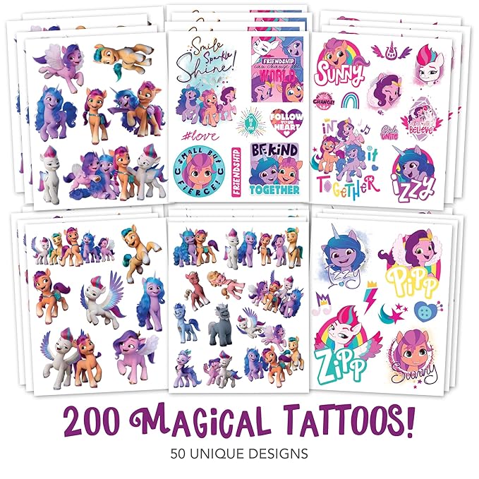 My Little Pony Temporary Tattoos for Kids 200 pack. Made in the USA w Certified Safe Ink.