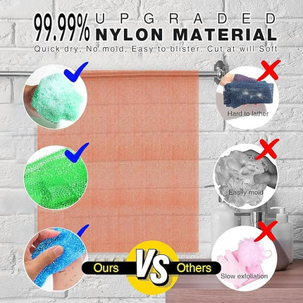 UJFQBH 3 Piece Bright Style African exfoliating net Exfoliating Shower Set Long Bath Sponges for Smooth, Refreshed Skin, The Exterior Gleams - Ideal for Daily Use (Bright Pink, Blue, Green)