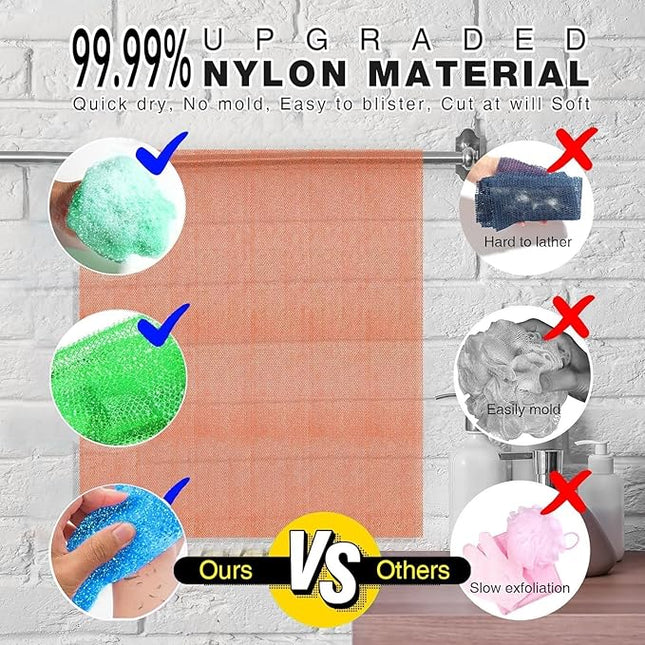 UJFQBH 3 Piece Bright Style African exfoliating net Exfoliating Shower Set Long Bath Sponges for Smooth, Refreshed Skin, The Exterior Gleams - Ideal for Daily Use (Bright Pink, Blue, Green)