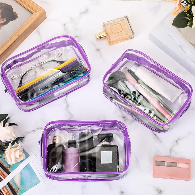 Weewooday 12 Pieces Clear Makeup Bags Cosmetic Storage Bags PVC Zipper Pouches Travel Waterproof Makeup Plastic Case for Women Organizing Toiletries Traveling Bathroom(Medium,Purple)