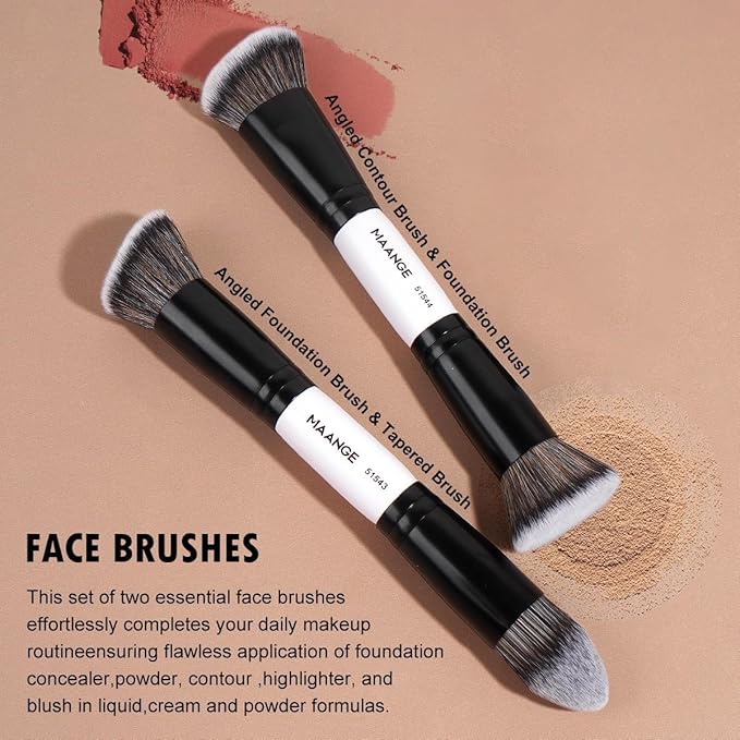 MAANGE 2 PCS Face Makeup Brushes, Makeup Brushes Set, Double Ended Foundation Contour Powder and Buffer Brush, Women‘s Blending Brush, Professional Face Brush Set Tools