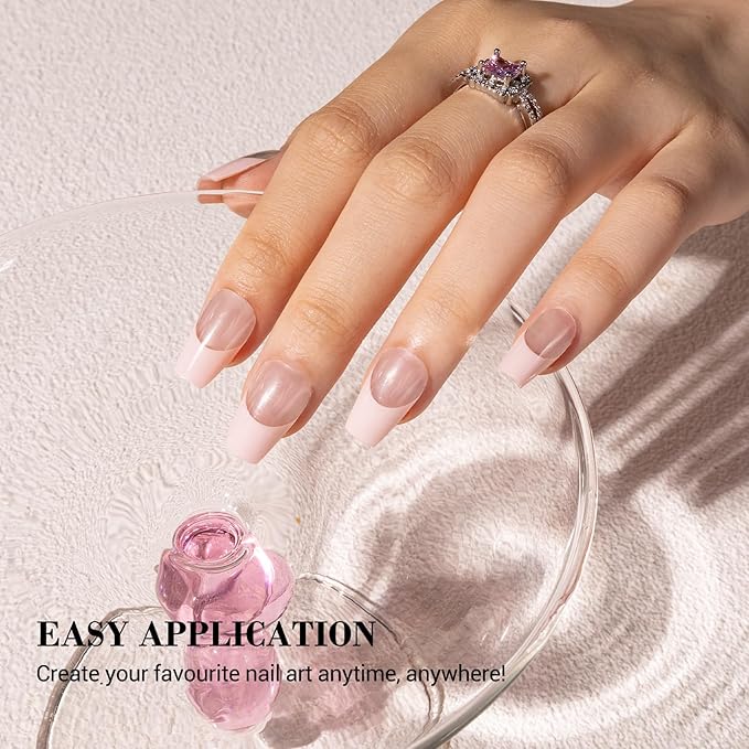 MelodySusie Semi Cured Gel Nail Strips (Pink French Tips), Works with Nail lamp, Salon Quality, Long Lasting, Easy to Apply abd Remove, Includes 20Pcs, 2 Prep Pads, Nail File and Wooden Stick