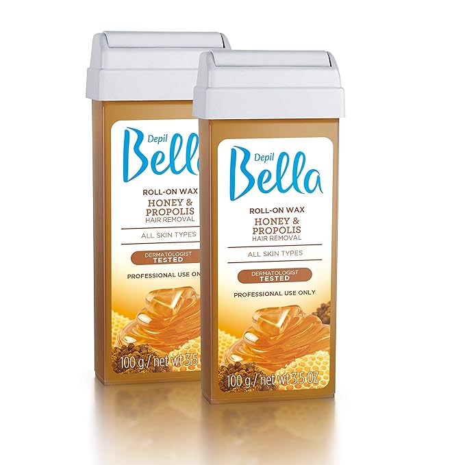 Depil Bella Brazilian Roll On Wax Honey and Propolis Depilatory | Body Waxing, Hair Removal Wax-Cartridge | Men and Women | Home Self Waxing | Sensitive Skin | Dermatologically Tested | (2 PACK)