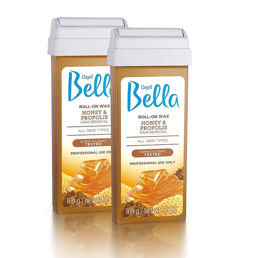Depil Bella Brazilian Roll On Wax Honey and Propolis Depilatory | Body Waxing, Hair Removal Wax-Cartridge | Men and Women | Home Self Waxing | Sensitive Skin | Dermatologically Tested | (2 PACK)