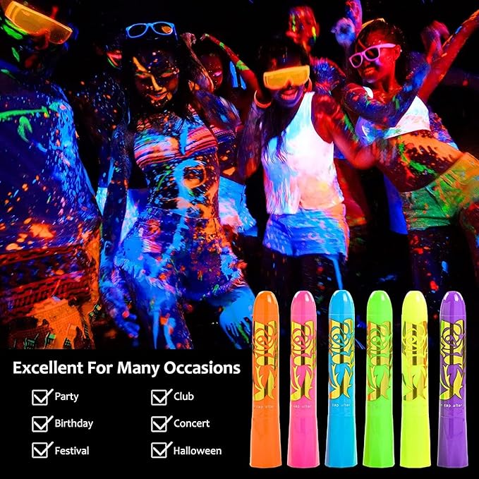 12 Pcs Glow Face Body Paint，Glow in The Dark Light UV Fluorescent Crayons Paint Sticks Makeup Neon Kit for Kids Adults Halloween Masquerade Mardi Gras Blacklight Birthday Party