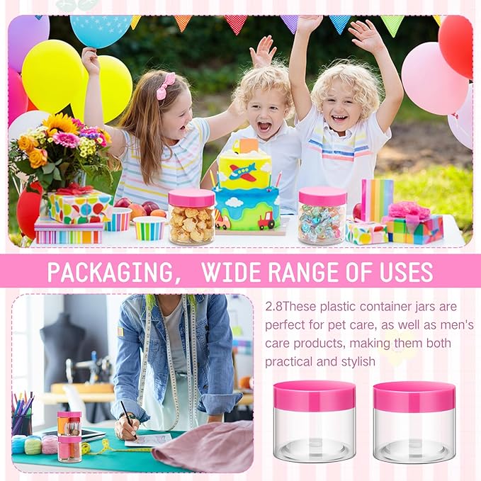 SATINIOR 100 Pcs Plastic Jars with Lids Small Containers Lids Wide Mouth Small Plastic Containers for Lotion Cream Rhinestones Body Butters Travel Storage(6 oz, Pink)