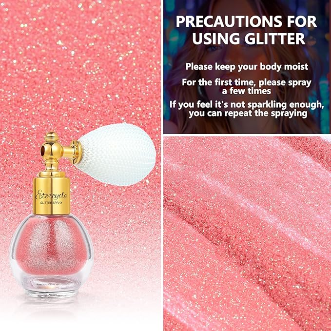 Etercycle Fine Body Glitter, Pink Hair Body Glitter Spray Beautiful Face Makeup Glitter, Cute High Gloss Cosmetic Shimmer Hairspray Shiny Fabric Glitter Spray for Clothing Stage Festival Rave Prom