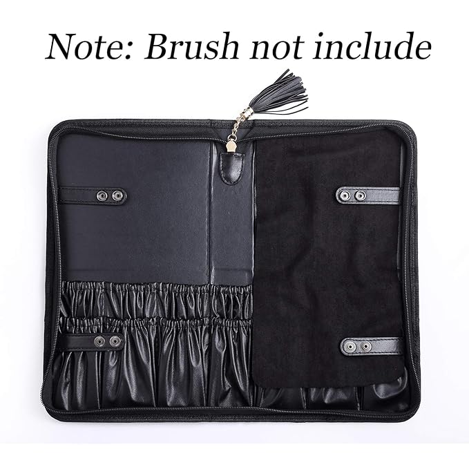 Rownyeon Professional Makeup Brushes Organizer Bag Makeup Artist Cosmetic Case Leather Handbag Black Travel Portable(Only Bag)