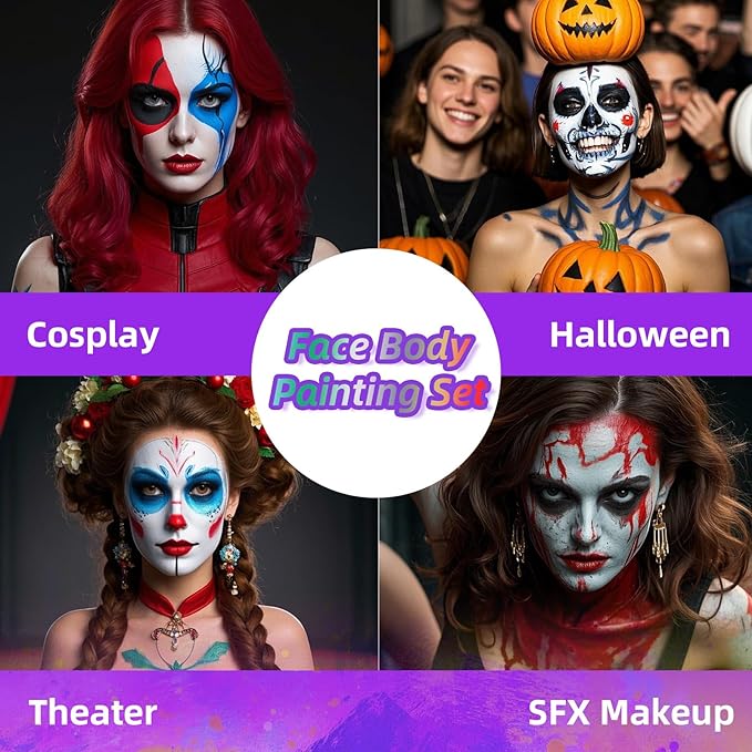 3Pcs Face Body Paint, Professional Paint for Halloween Cosplay Costume Party, Full-coverage Multi-Color Cream Makeup Body Paint for Adult Halloween Cosplay SFX Makeup Paint (White+Black+Red)