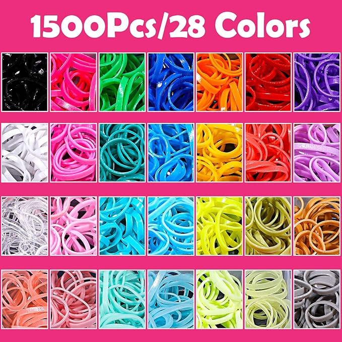 28 Colored Rubber Bands for Hair, 1500 Pcs Small Girls Elastic Ties With 6 Styling Tools - Colorful Accessories for Baby Toddlers Kids