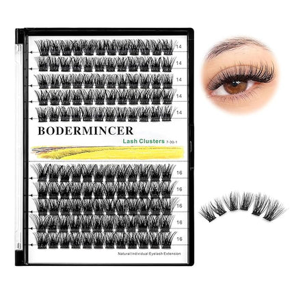 Bodermincer 120 Clusters 10mm+12mm/12mm+14mm/14mm+16mm Mixed Wide Cluster False Eyelash Individual Cluster EyeLashes Grafting Fake False Eyelashes Eyelash Extension (Black 14mm+16mm Mixed)