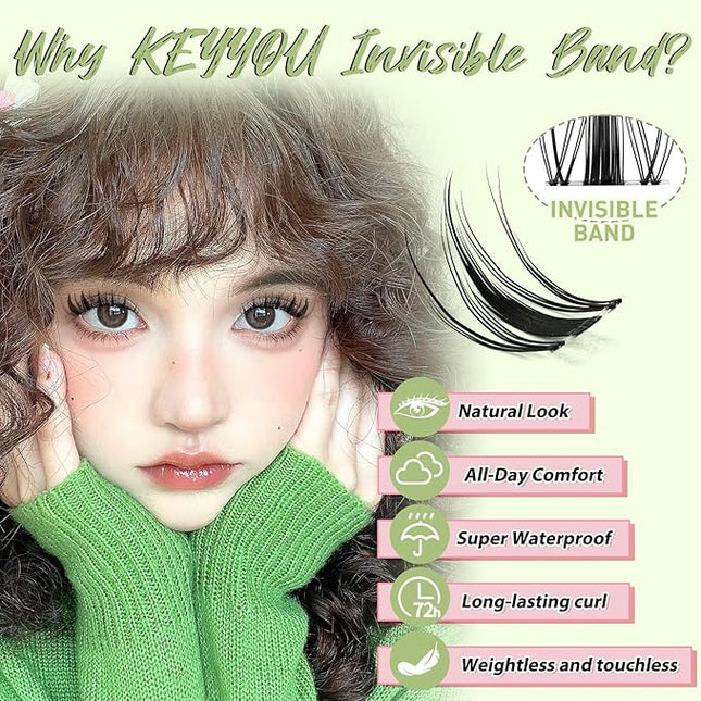 KEYYOU Fairy Lash Clusters 96Pcs D Curl 12MM Manga Lash Extension Eyelash Extension Wispy Natural Invisible Band Lash with Waterproof DIY Lash Extension at Home(Fairy-D-12MM)