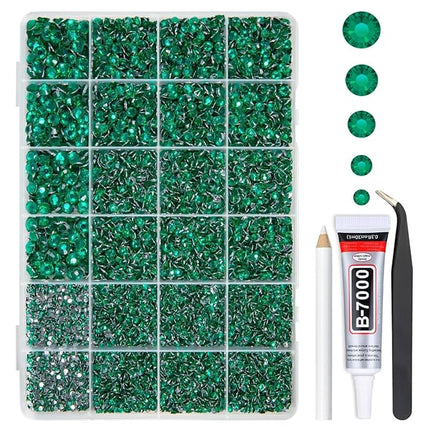 qiipii Jade Green Crystal Resin Rhinestones w B7000 Glue for Bedazzling Crafting 2mm-6mm Flatback Stones Diamonds Crystals Gems Bedazzler Kit for Nails Face Eyes Makeup Tumblers Bottles Crafts Shoes
