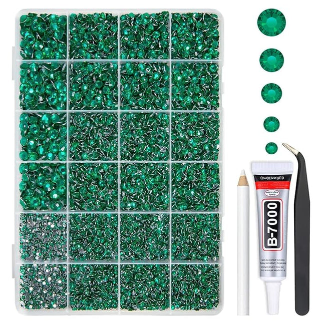 qiipii Jade Green Crystal Resin Rhinestones w B7000 Glue for Bedazzling Crafting 2mm-6mm Flatback Stones Diamonds Crystals Gems Bedazzler Kit for Nails Face Eyes Makeup Tumblers Bottles Crafts Shoes