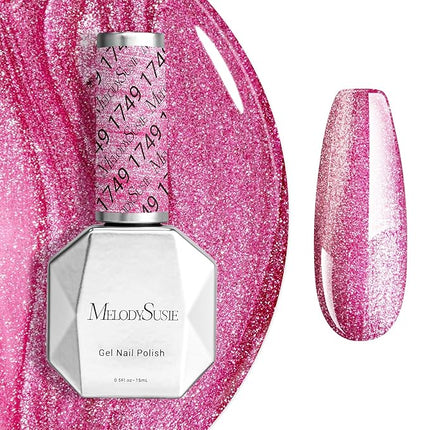 MelodySusie Pink Glitter Gel Nail Polish,0.5fl oz Nails Soak Off UV LED Strawberry Pink Shimmer Gel Polish Gift for Women Nail Art Manicure Salon DIY Nail Design Decoration at Home-1749