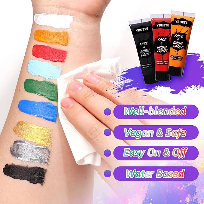 3Pcs Face Body Paint, Professional Paint for Halloween Cosplay Costume Party, Full-coverage Multi-Color Cream Makeup Body Paint for Adult Halloween Cosplay SFX Makeup Paint (White+Black+Silver)