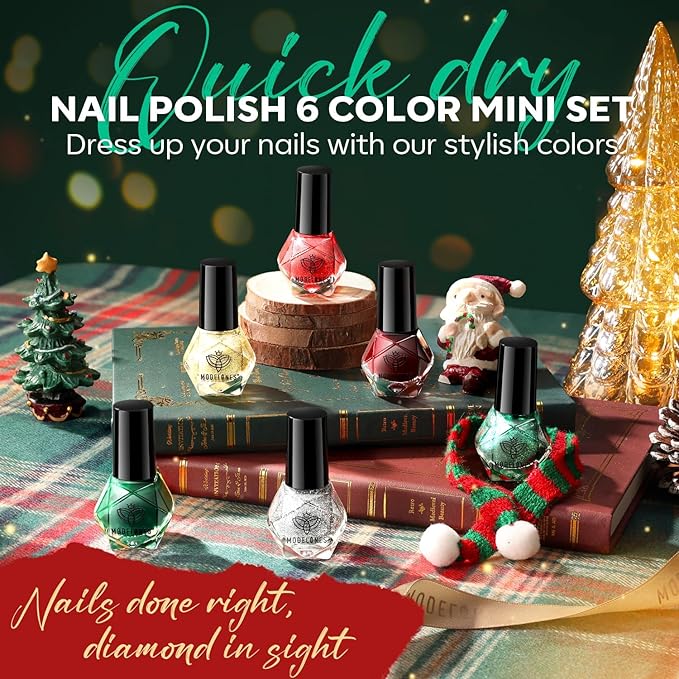 modelones Nail Polish Set 6 Colors Red Green Glitter Mini Nail polish Set Gold Silver Nail Polish Kit Quick Dry Manicure Nail Art Manicure DIY Home Salon Gift for Women Mom