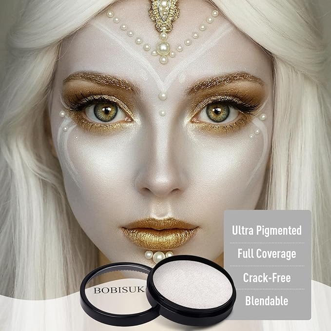 BOBISUKA Pearl White Face Body Paint, Water-Based Metallic Silver Face Painting Kit & Body Paints, Facepaint for Halloween Costume Cosplay Siren, Ice Fairy & Statue SFX Make-Up, Movie, Theater & Stage