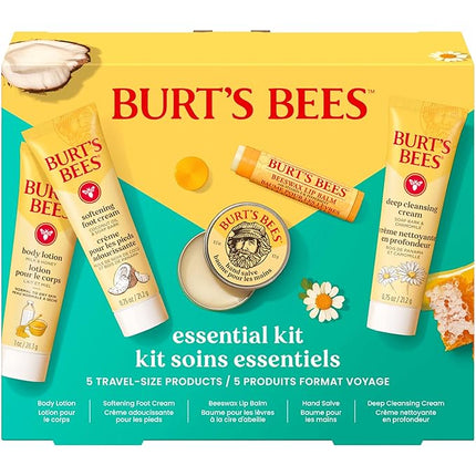 Burt's Bees Valentine's Day Gift Ideas - Essentials Everyday Set, 5 Travel Size Products - Deep Cleansing Cream, Hand Salve, Body Lotion, Foot Cream and Original Lip Balm