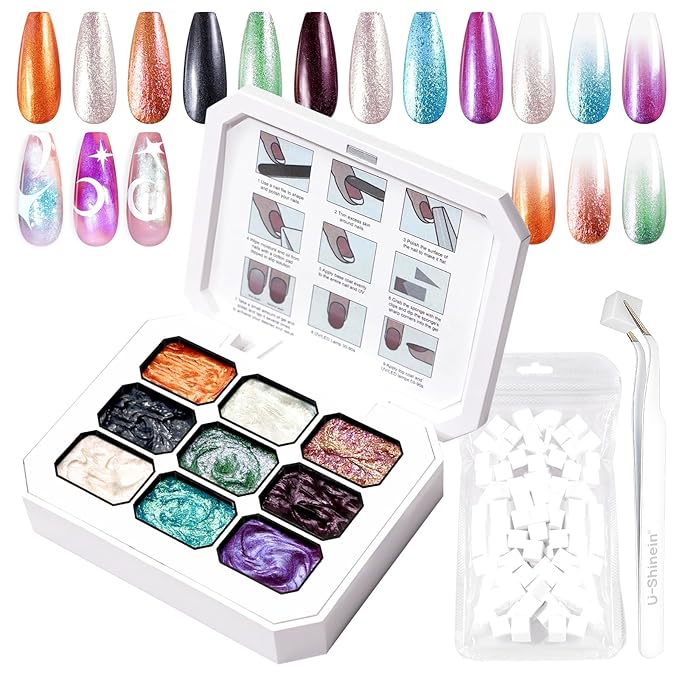 Gradient Painting Gel, 9 Colors Glitter Pearlescent Ombre Gel Nail Polish for Pigment Pat Nails Aura Nails, French Manicure DIY Nail Art Long-lasting No-wipe Palette Cosmic Jewels
