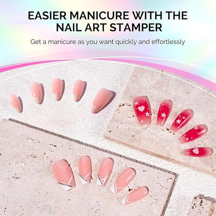 MelodySusie Nail Stamper Kit, 2 Sets Silicone French Tip Upgrade Stamp Tool, Long and Short Stampers with 2PCS Scrapers for French Manicure DIY Home Art Design Salon, Aurora