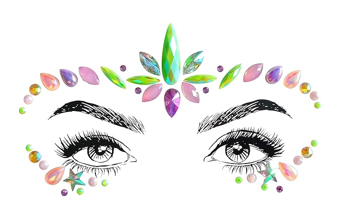 8 Pc Music Rave Face Jewels: Rhinestone Crystal Gems for Eyes, Body & More