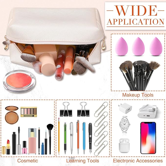 Sanwuta 9 Pcs Makeup Bags Bulk PU Double Zippers Cosmetic Bag Makeup Toiletry Pouch Portable Travel Organizers Case for Women Bachelorette Party End of The Year Bridesmaid Gift(Ivory White)